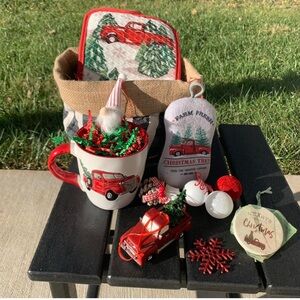 Festive Christmas Red Truck Holiday Decor Collection Gift Bag Office Party Gift